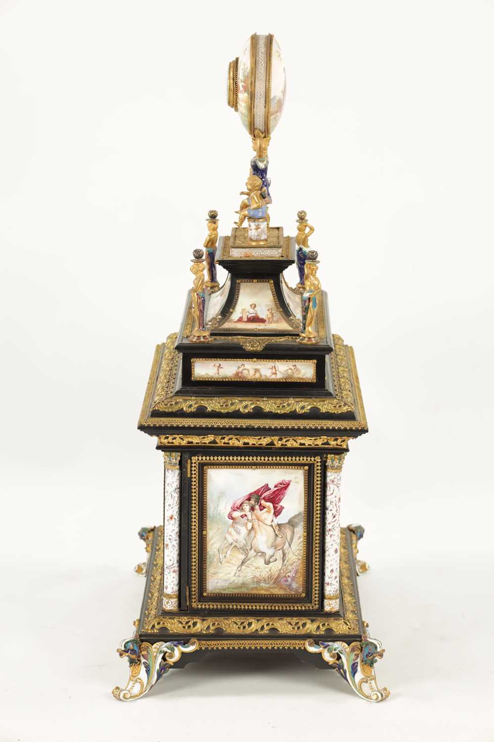 A FINE AND RARE EARLY/MID 19TH CENTURY AUSTRIAN EBONISED, PRESSED BRASS MOUNTED AND VIENNESE ENAMELL - Image 11 of 14