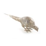 AN EARLY 20TH CENTURY SILVER SCULPTURE OF COCK PHEASANT