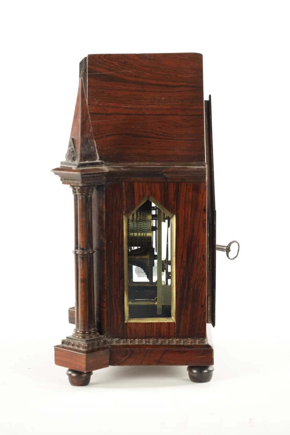 VINER, LONDON. A SMALL LATE REGENCY ENGLISH ROSEWOOD FUSEE MANTEL CLOCK - Image 4 of 11