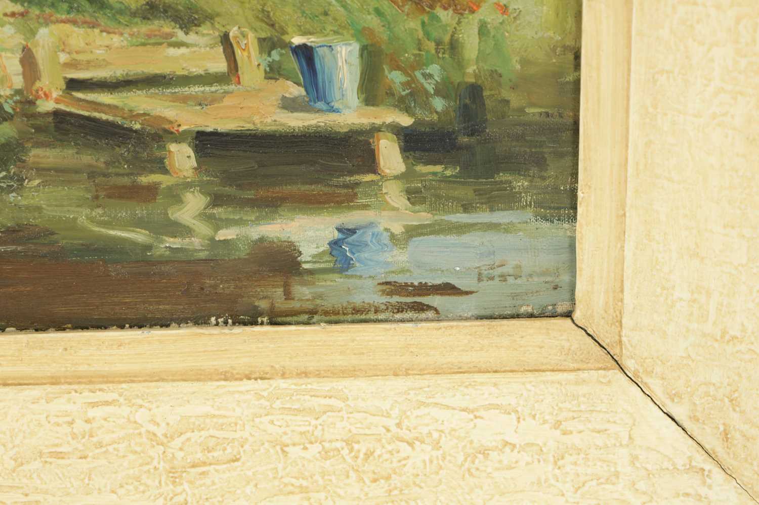 AN EARLY 20TH CENTURY IMPASTO OIL ON CANVAS COUNTRY COTTAGE LANDSCAPE - Image 4 of 6