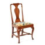AN EARLY 18TH CENTURY FRUITWOOD SIDE CHAIR WITH PERIOD NEEDLEWORK COVERED SEAT