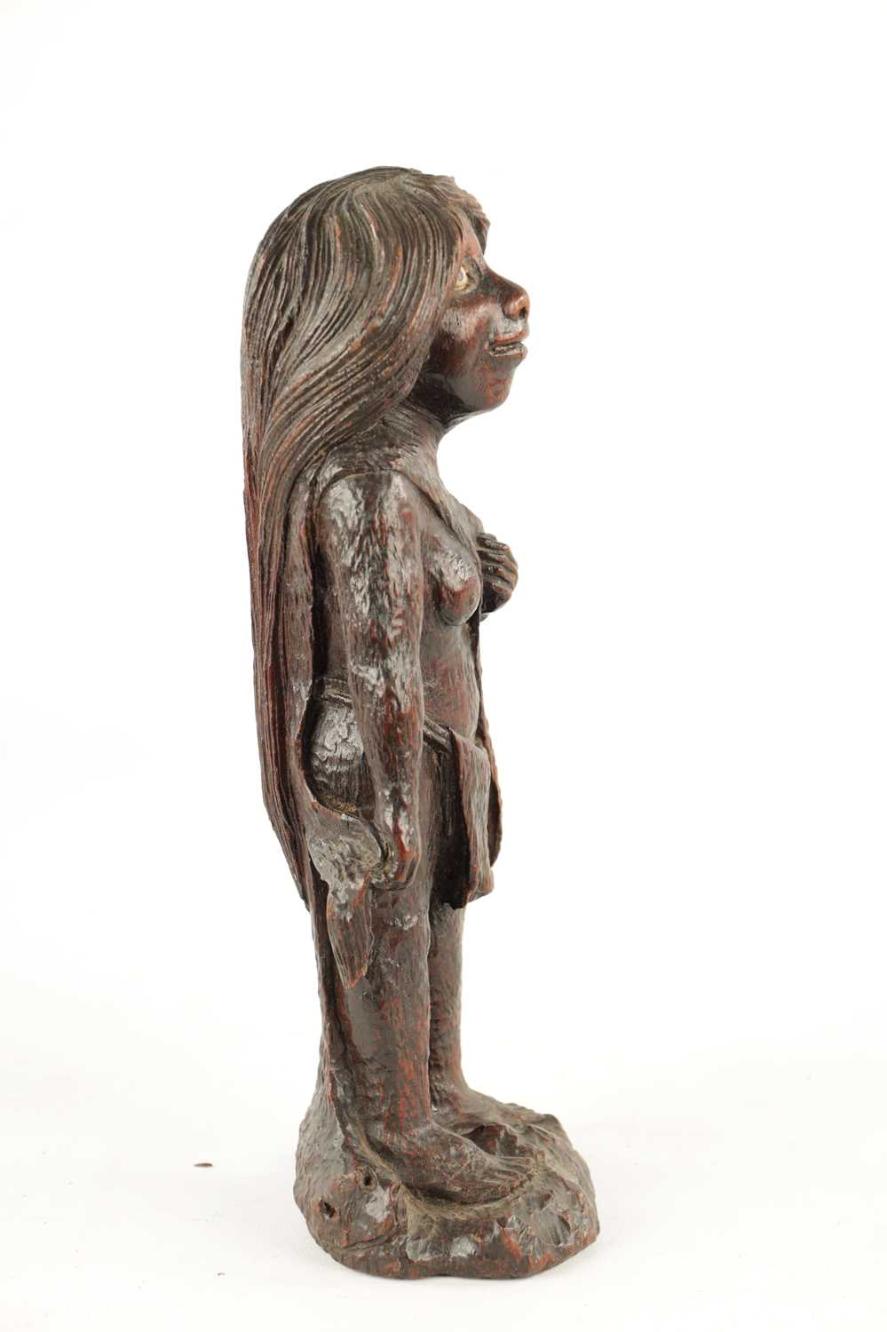 AN UNUSUAL 19TH CENTURY FOLK ARK CARVED WALNUT FIGURE OF A MYTHICAL FEMALE - Image 7 of 7