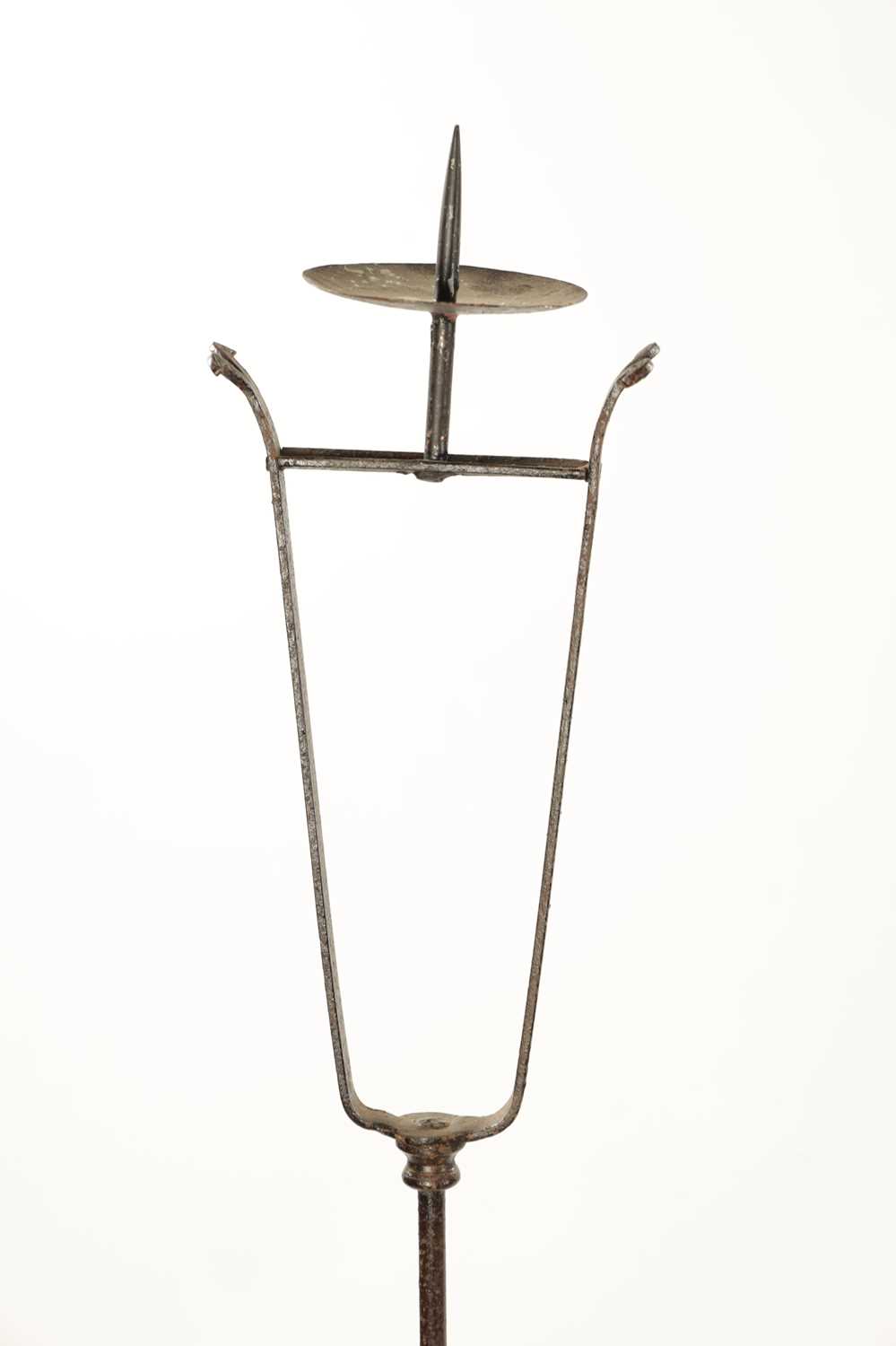 A SET OF FOUR IRONWORK CHURCH FLOOR STANDING CANDLESTICKS - Image 3 of 12