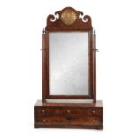 A GEORGE I FIGURED WALNUT DRESSING TABLE MIRROR