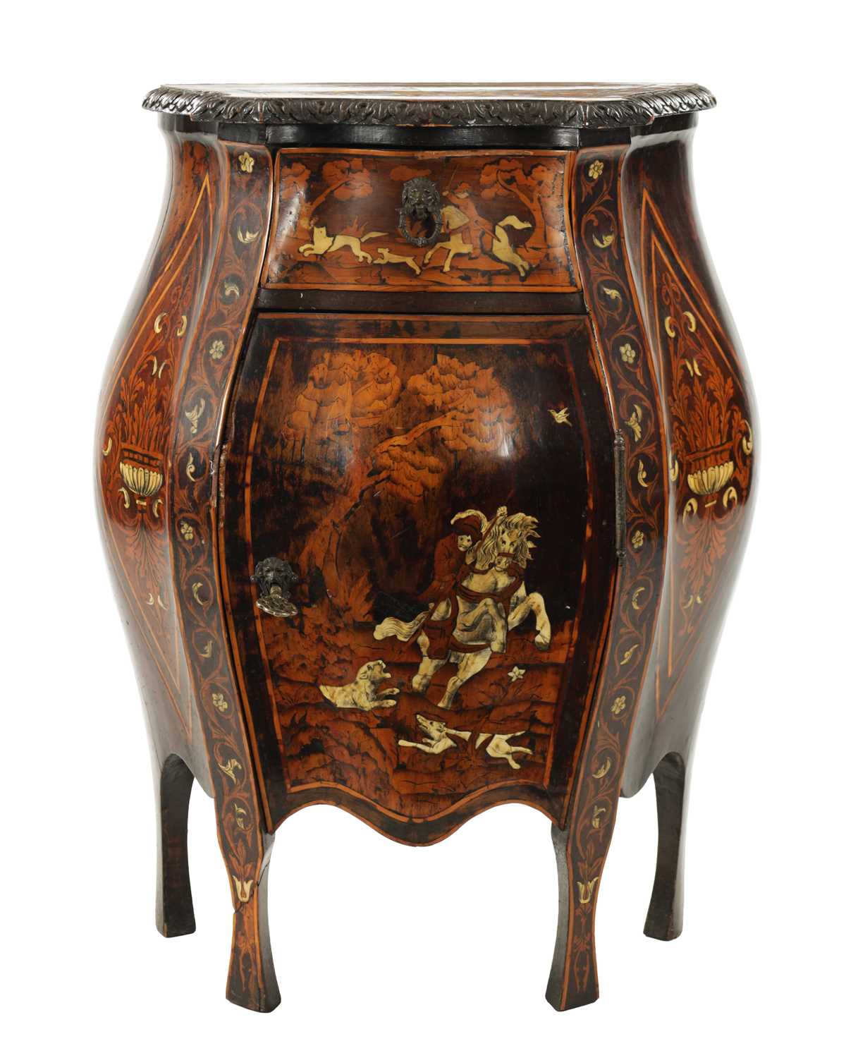 AN EARLY 18TH CENTURY ITALIAN MARQUETRY AND BONE INLAID COMMODE OF SMALL SIZE