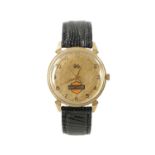 A RARE 14CT GOLD GENSLER & LEE AUTOMATIC WRISTWATCH WITH HARLEY DAVIDSON LOGO