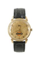 A RARE 14CT GOLD GENSLER & LEE AUTOMATIC WRISTWATCH WITH HARLEY DAVIDSON LOGO