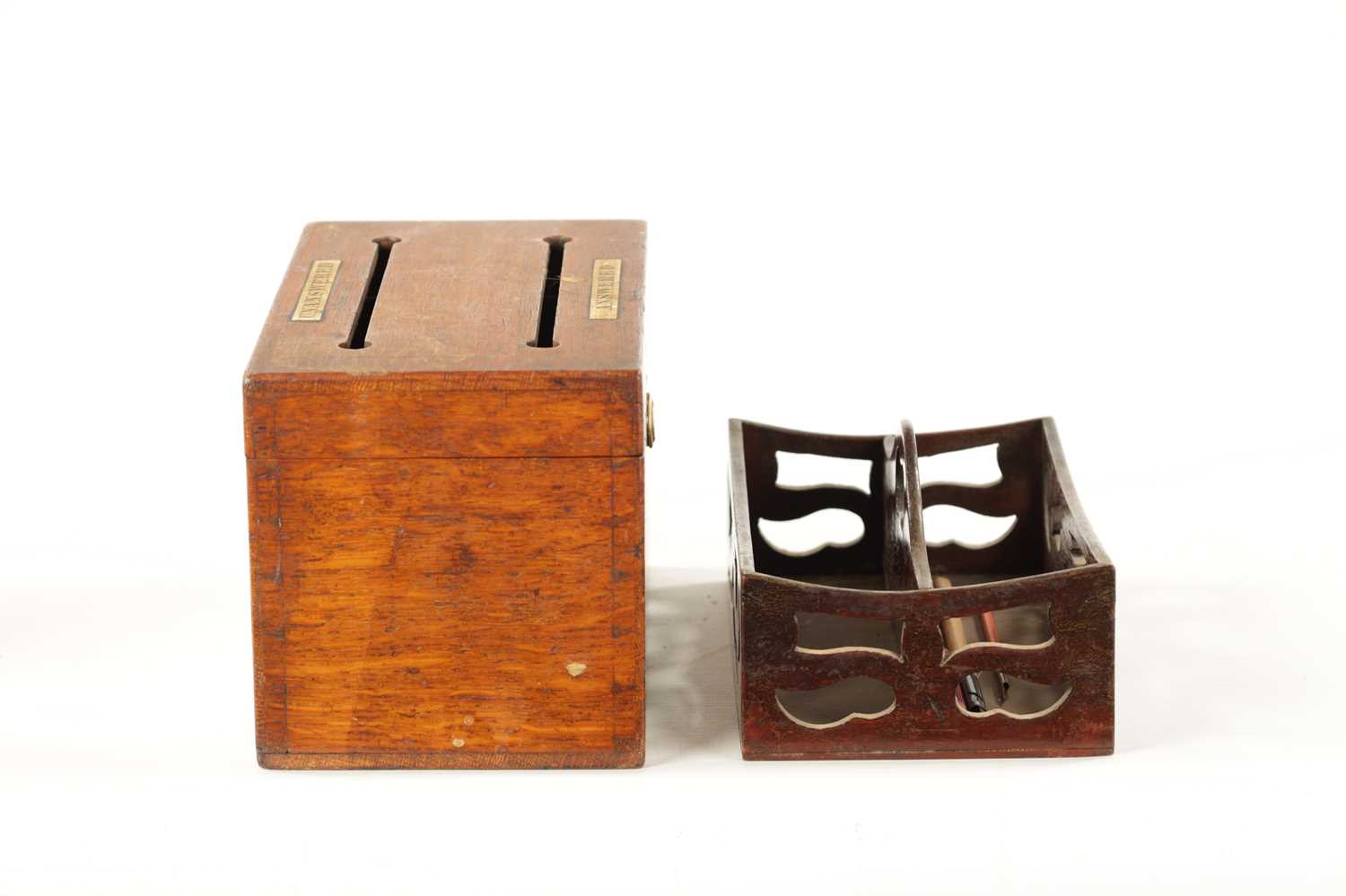 A 19TH CENTURY MAHOGANY LETTER TRAY AND CORRESPONDENCE BOX 'ANSWERED ABD UNANSWERED' - Image 5 of 7