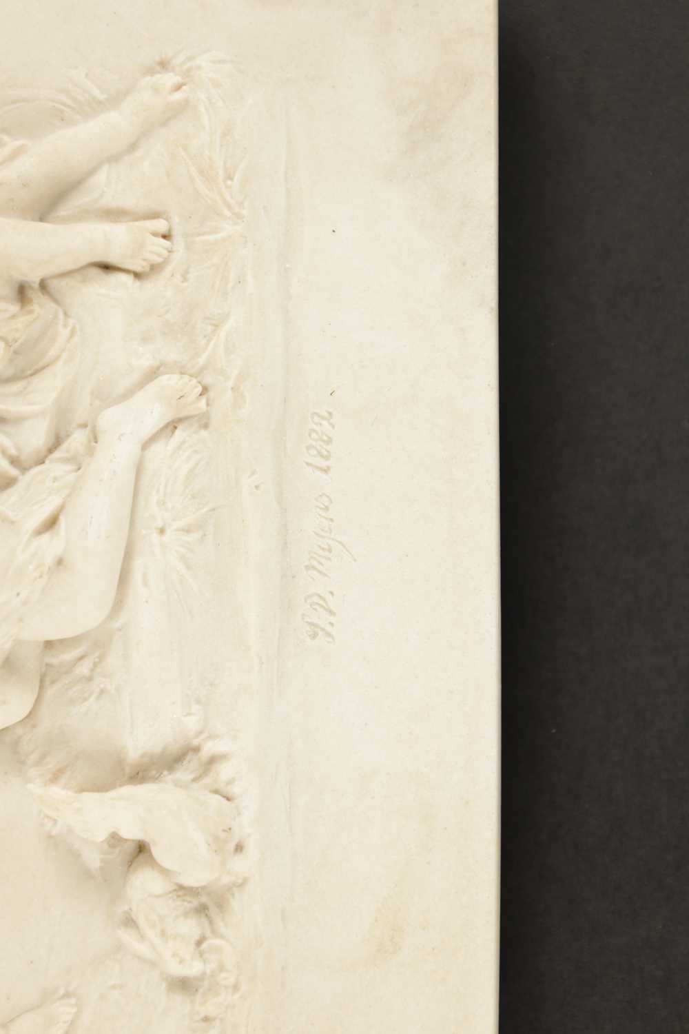 A LATE 19TH CENTURY CAST COMPOSITE WHITE MARBLE CLASSICAL PLAQUE BY J. P. MYERS DATED 1882 - Image 4 of 7