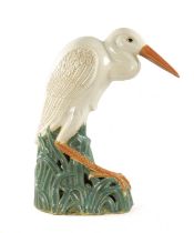 A LATE 19TH CENTURY MAJOLICA SCULPTURE OF A STORK