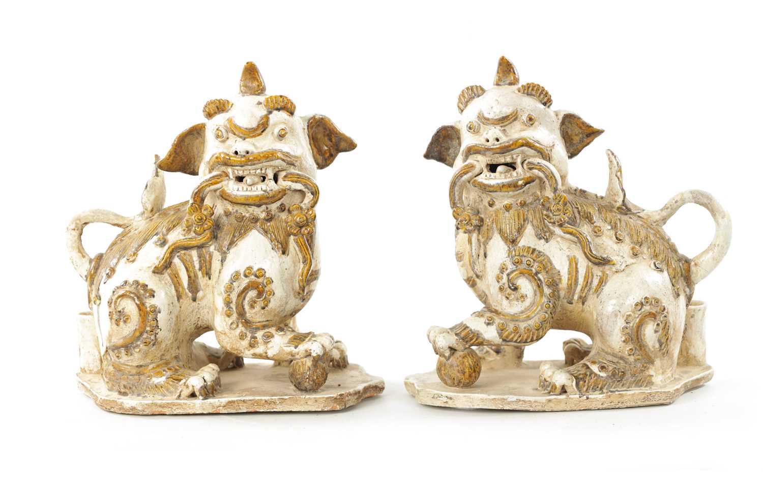 A PAIR OF 19TH CENTURY CHINESE CERAMIC FOO DOGS