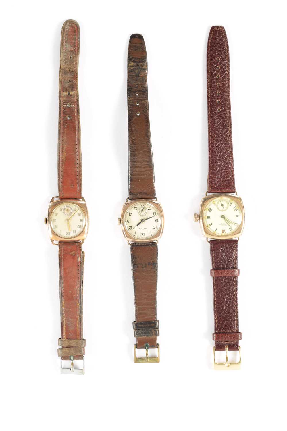 A COLLECTION OF THREE 1930’S 9CT GOLD CUSHION CASED WRISTWATCHES - Image 3 of 7