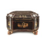 A 19TH CENTURY CHINESE EXPORT CHINOISERIE TEA CADDY