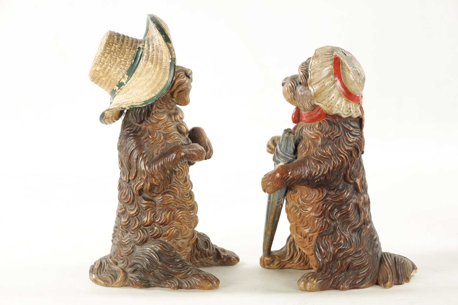 A PAIR OF LATE 19TH CENTURY AUSTRIAN COLD-PAINTED TERRACOTTA MODELS OF DOGS - Image 5 of 8