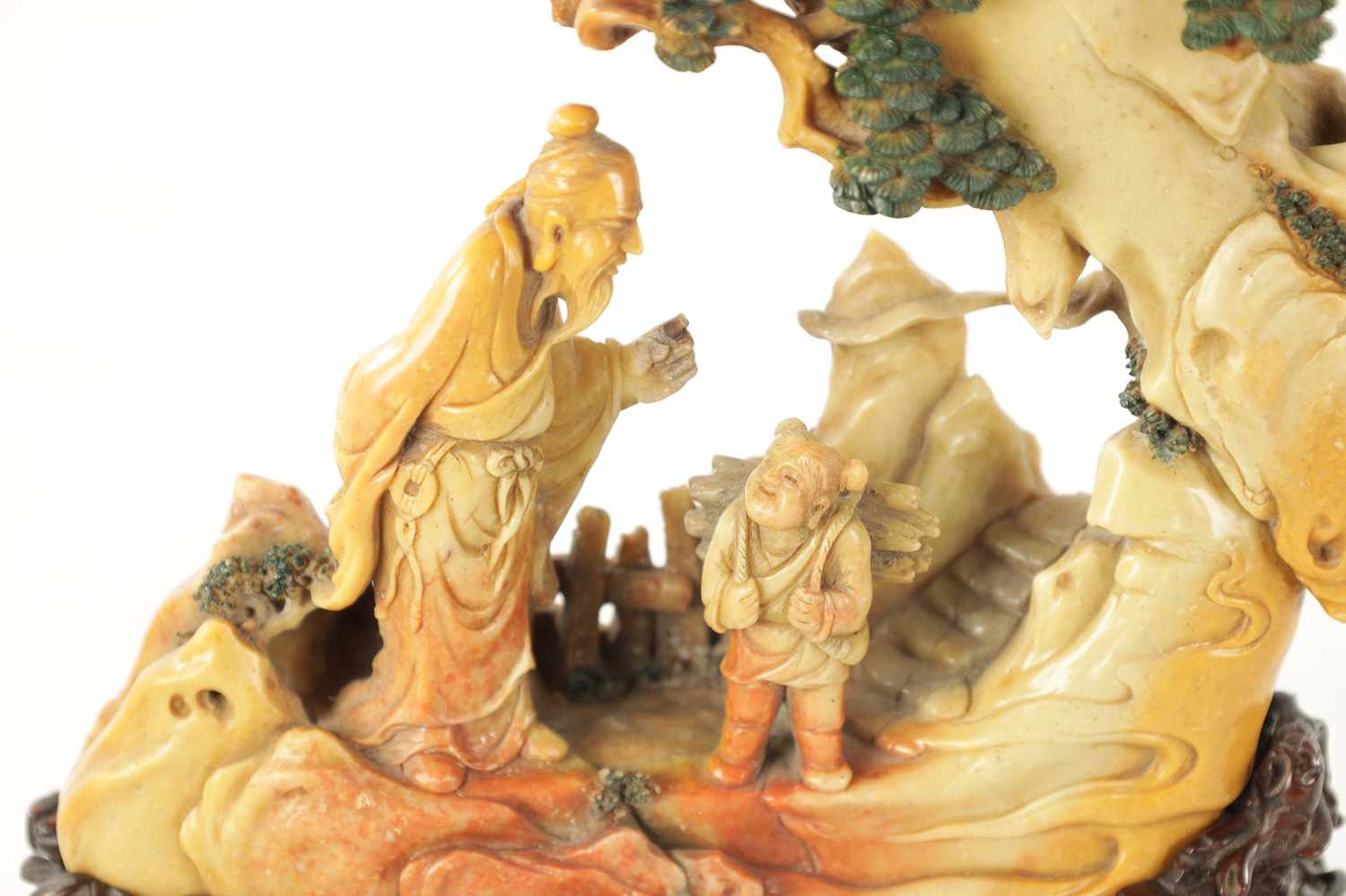 A CHINESE QING DYNASTY SOAPSTONE FIGURAL GROUP CARVING - Image 3 of 6