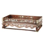 A 19TH CENTURY CHINESE HARDWOOD AND MOTHER OF PEARL INLAID TRAY ON STAND