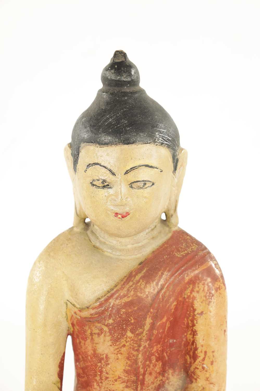A 19TH CENTURY CARVED ALABASTER PAINTED BURMESE BUDDHA - Image 3 of 7