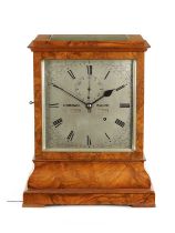NORMAN, PIMLICO. A LARGE MID 19TH CENTURY BURR WALNUT CASED MONTH DURATION TABLE REGULATOR CLOCK