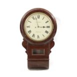 T. YATES, PRESTON. A 19TH CENTURY STRING INLAID MAHOGANY DOUBLE FUSEE WALL CLOCK