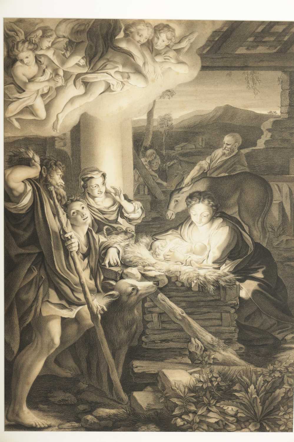 AFTER CORREGGIO A 19TH CENTURY ENGLISH SCHOOL PENCIL AND CHARCOAL WASH OF 'THE HOLY NIGHT' - Image 3 of 5