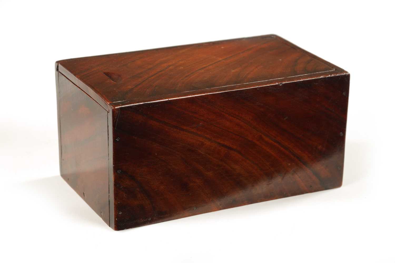 A GEORGE III FIGURED ELM CANDLE BOX OF FINE COLOUR AND PATINA