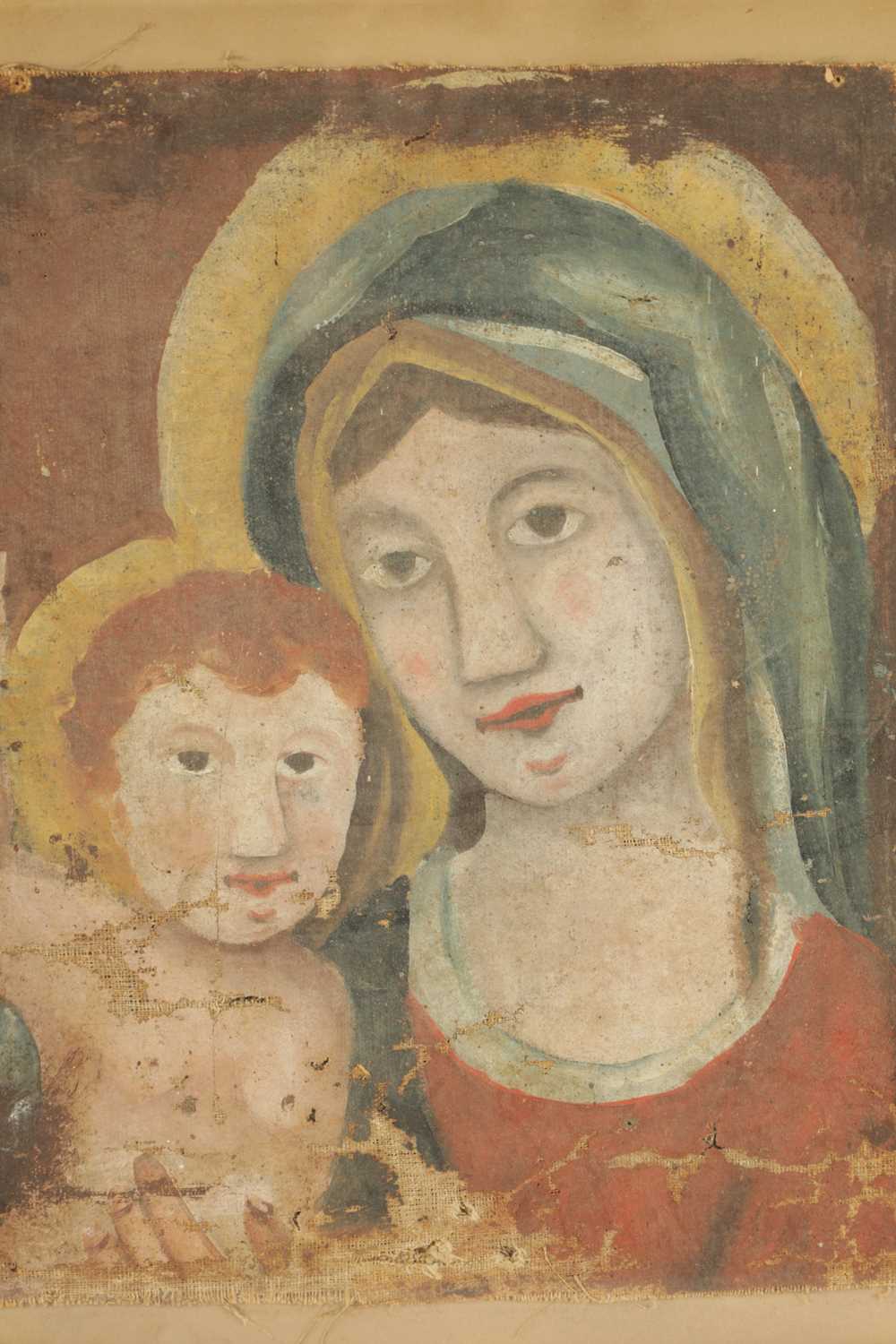 AN INTERESTING EARLY OIL ON CANVAS MADONNA AND CHILD - Image 3 of 5