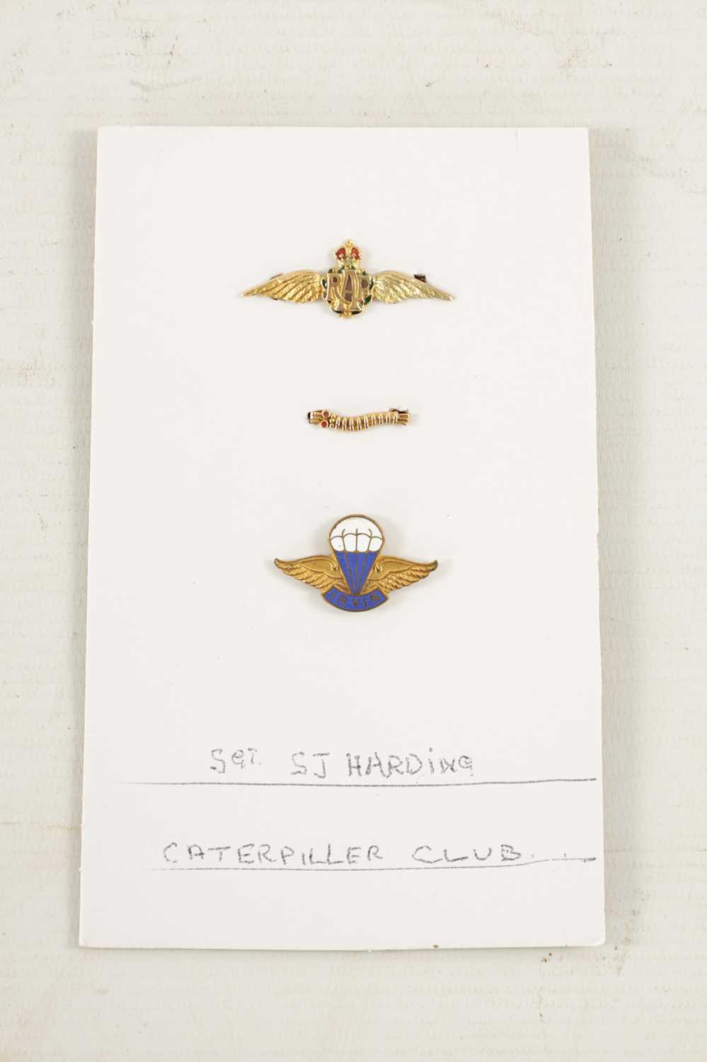 A RARE WW2 GOLD CATERPILLAR CLUB BADGE WITH RUBY EYES AWARDED TO SERGEANT S.J. HARDING - Image 3 of 10