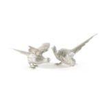 A PAIR OF 20TH CENTURY MAPPIN & WEBB SILVER PHEASANTS