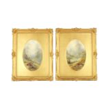 JAMES STINTON A PAIR OF ROYAL WORCESTER FRAMED OVAL PORCELAIN PLAQUES