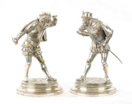 EMILE GUILLEMIN. A PAIR OF SILVERED BRONZE SCULPTURES DEPICTING CAVALIERS
