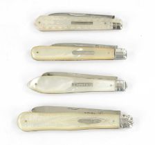A COLLECTION OF FOUR 19TH CENTURY SILVER FOLDING POCKET FRUIT KNIVES