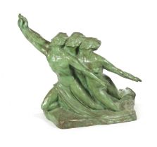 EUGENE CANNEEL (BELGIAN, BORN 1882). AN EARLY 20TH CENTURY PATINATED GREEN BRONZE SCULPTURE