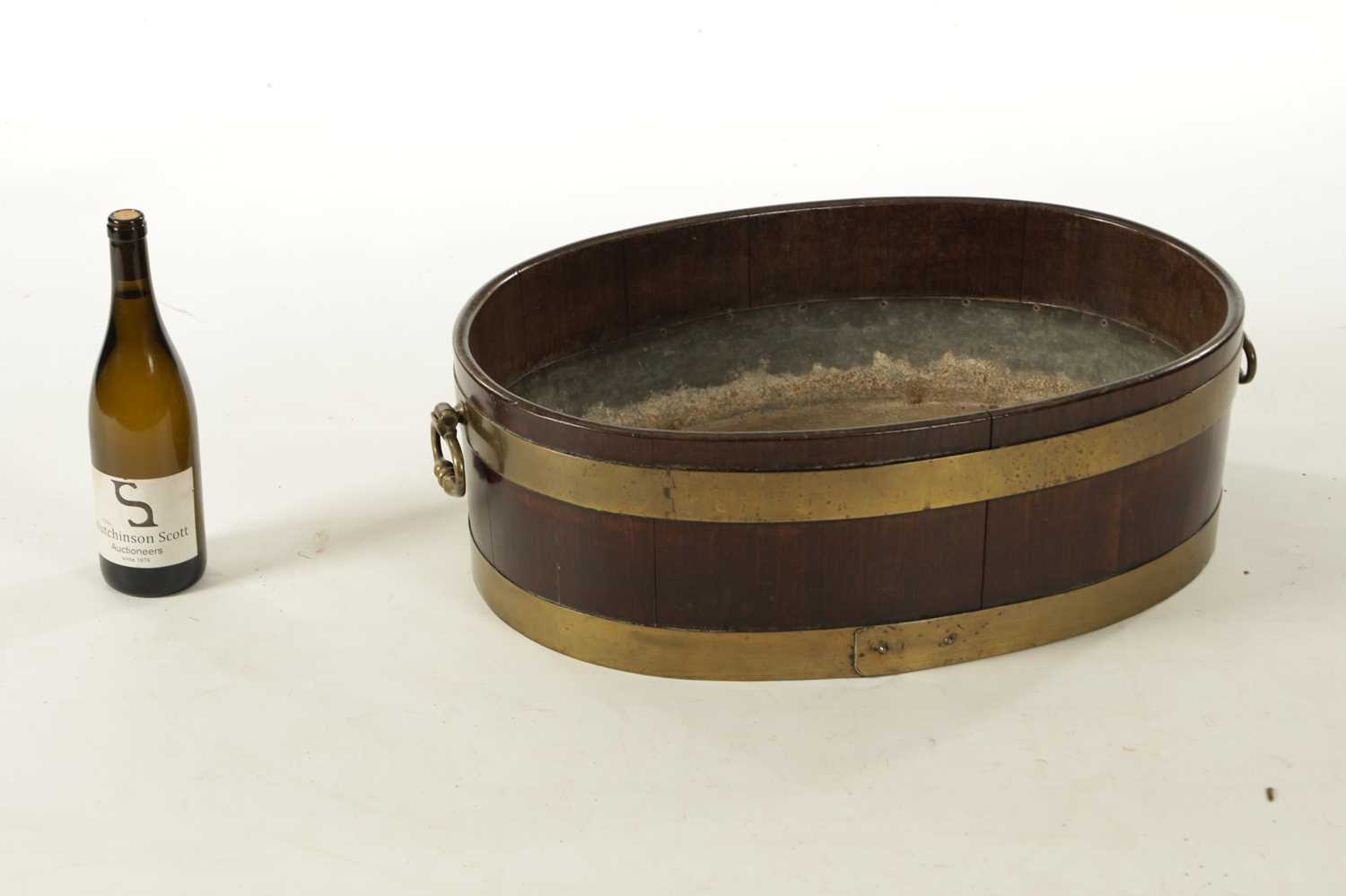 A GEORGE III OVAL BRASS BOUND MAHOGANY WINE COOLER - Image 3 of 3