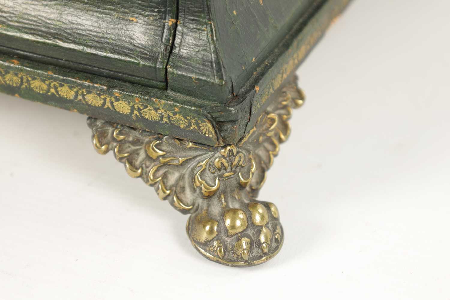 A FINE REGENCY TOOLED LEATHER LADIES COMBINED SEWING / WRITING BOX OF SARCOPHAGUS FORM - Image 8 of 11