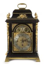 STEPHEN RIMBAULT, LONDON. A GEORGE III EBONISED QUARTER CHIMING VERGE BRACKET CLOCK