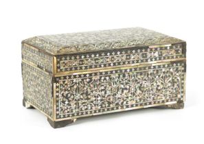 A RARE 17TH/18TH CENTURY INDO PORTUGUESE INLAID CASKET