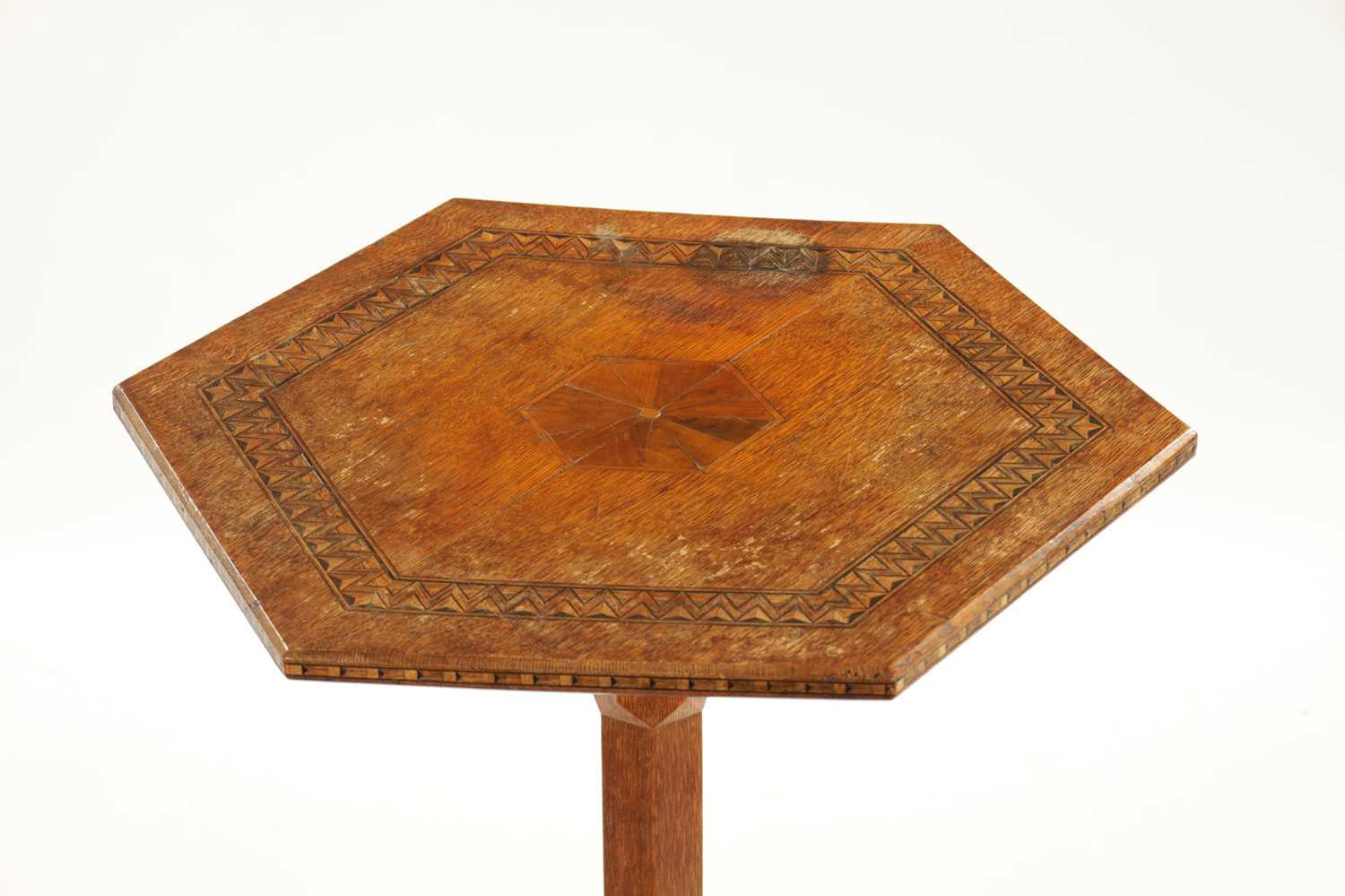 AN EARLY 20TH CENTURY AESTHETIC PERIOD OCTAGONAL PUGINESQUE INLAID OAK OCCASIONAL TABLE - Image 2 of 6