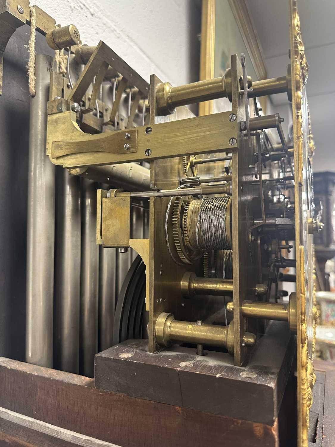 MAPLE AND CO, LONDON. A LATE NINETEENTH CENTURY THREE TRAIN MUSICAL LONGCASE CLOCK, IN THE SHERATON - Image 24 of 24