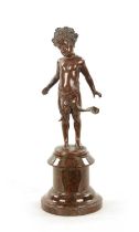 A SMALL 19TH CENTURY BROWN PATINATED BRONZE OF A BOY