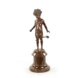 A SMALL 19TH CENTURY BROWN PATINATED BRONZE OF A BOY