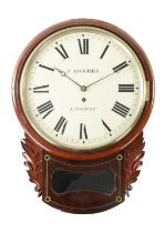 T. HUGHES, LONDON. A LATE REGENCY BRASS INLAID FUSEE WALL CLOCK