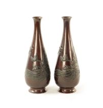 A PAIR OF JAPANESE MEIJI PERIOD BRONZE TAPERING CABINET VASES