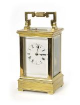 A LATE 19TH CENTURY FRENCH CORNICHE CASED REPEATING CARRIAGE CLOCK