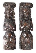 A PAIR 17TH CENTURY WALNUT CARVINGS