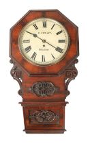 E. COWLEY, STOCKTON A 19TH CENTURY MAHOGANY DROP DIAL WALL CLOCK