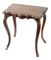 A 19TH CENTURY FIGURED WALNUT SERPENTINE FRONTED SIDE TABLE