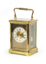 A LATE 19TH CENTURY FRENCH STRIKING BRASS CASED EIGHT-DAY CARRIAGE CLOCK