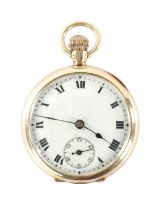 AN EARLY 20TH CENTURY 12CT GOLD OPEN FACE POCKET WATCH NO 18459