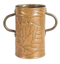 AN ARTS AND CRAFTS COPPER TWO HANDLED VASE