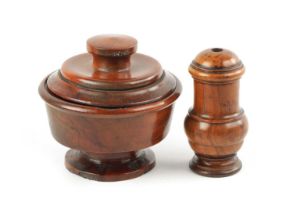 TWO 19TH CENTURY TURNED FRUITWOOD TREEN PIECES